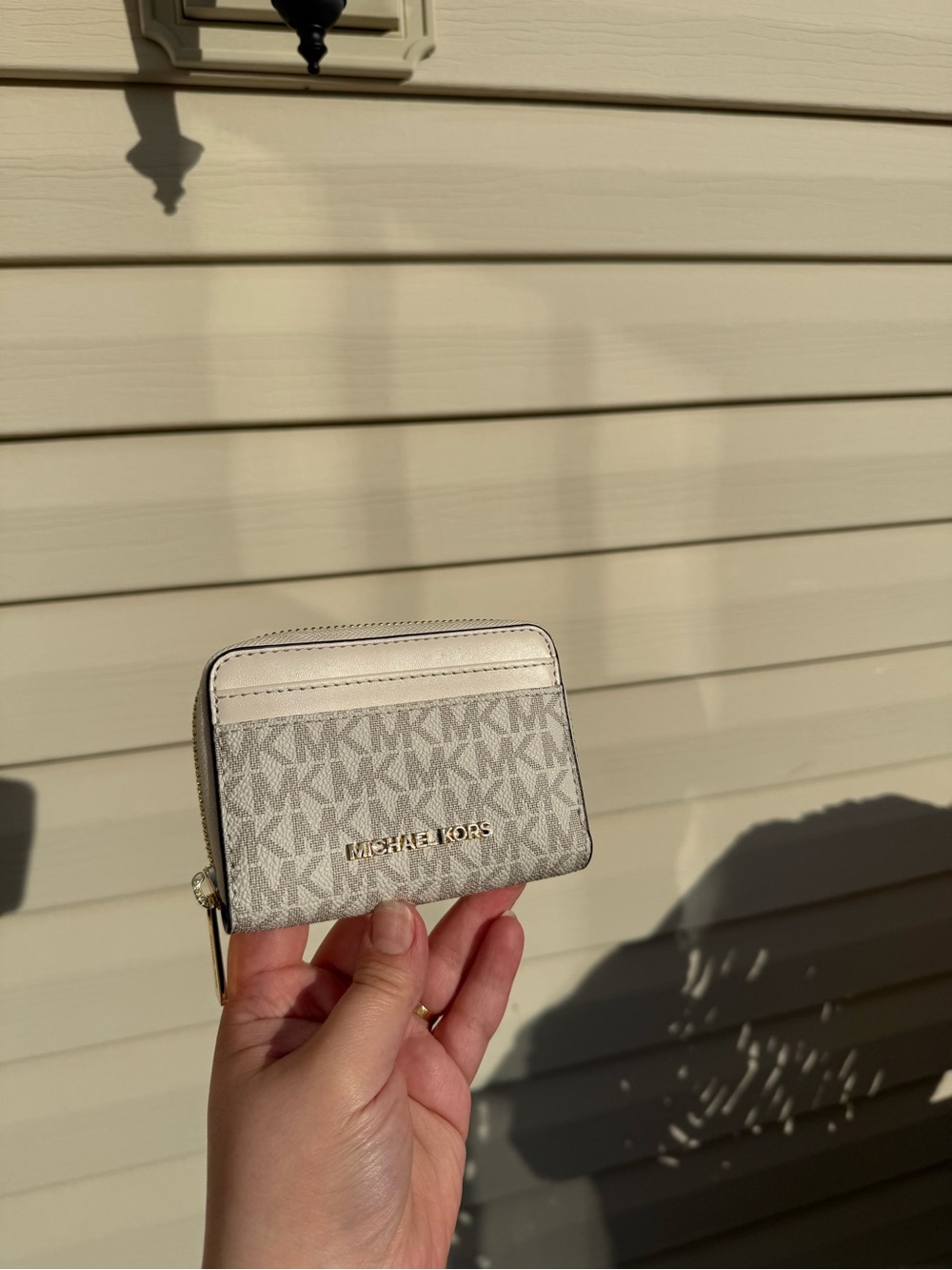 Michael Kors Beige Signature Monogram Zip Card Holder
